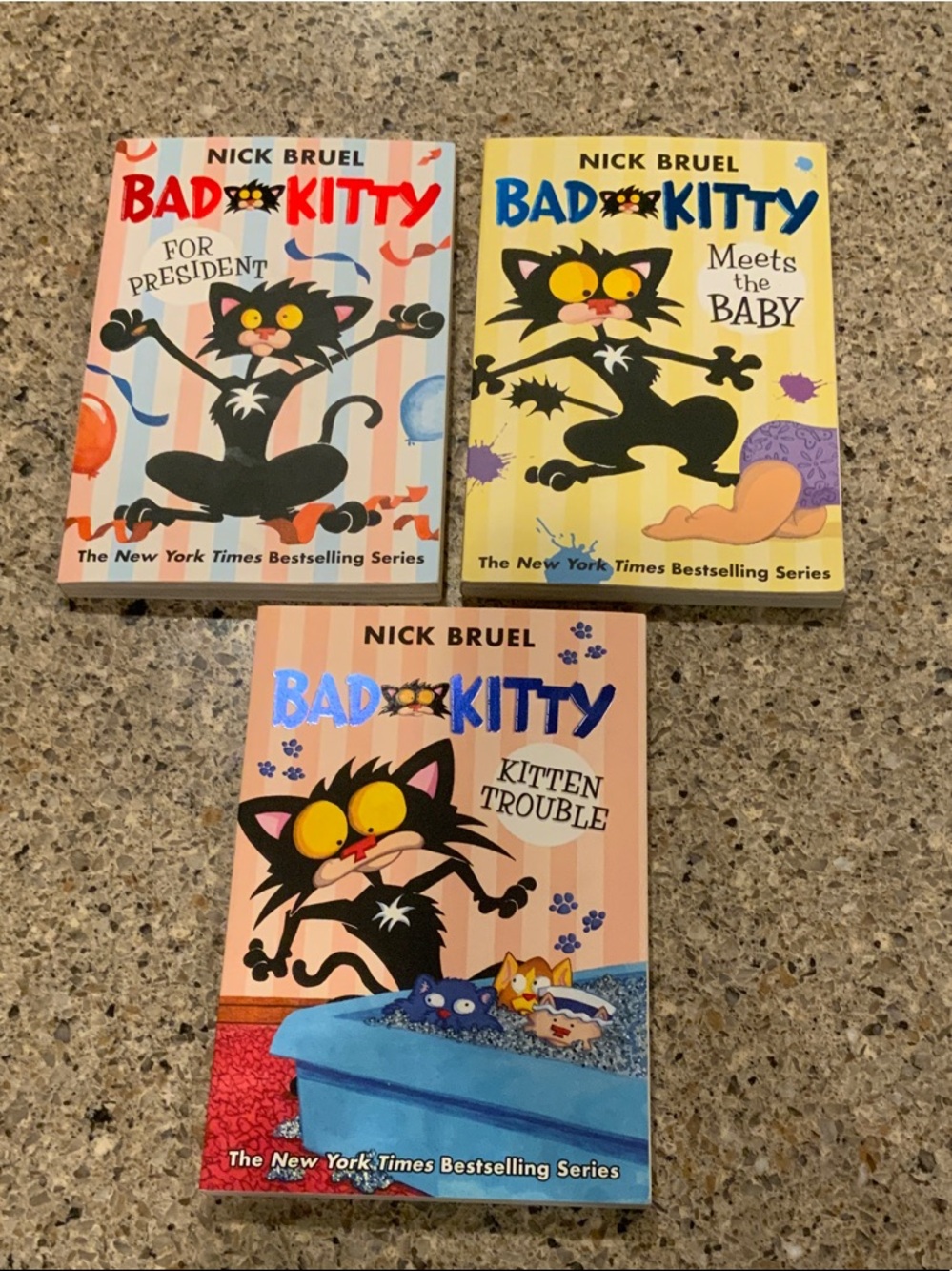 Nick Bruel Bad Kitty Set of Books For President, Meets the Baby, Kitten Trouble